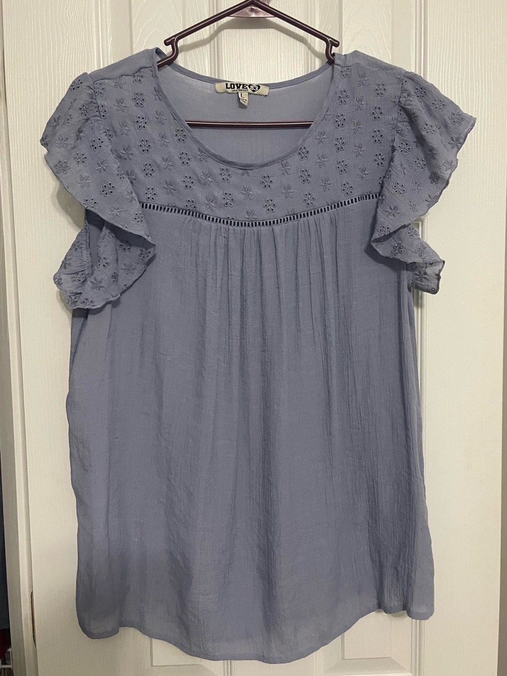 Love Lavender Eyelet Flutter Sleeve Blouse